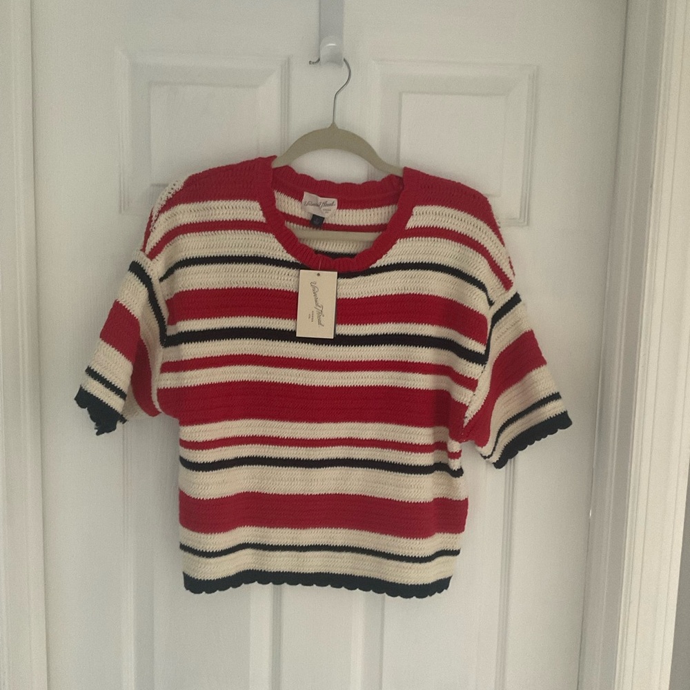 NWT Universal Thread Red/Navy Striped Crewneck Knit Pullover Sweater Size Large - Picture 2 of 7